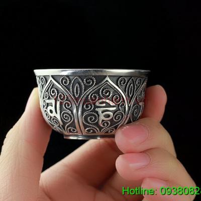 Chén Bạc khắc Om Mani Padme Hum